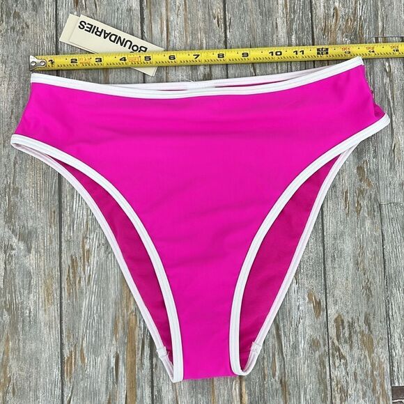 High Cut Leg Bikini Swim Bottoms with Contrast Trim Size M - Picture 4 of 10